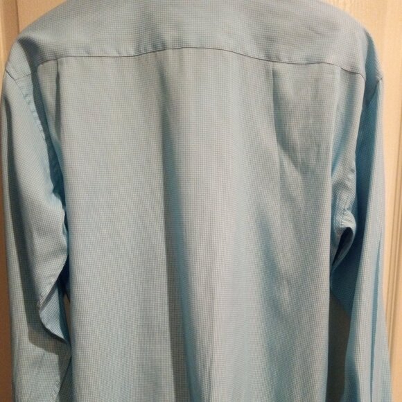 C. Allen Men's Turquoise Checked Regular Fit Long Sleeve Dress Shirts 16.5 - Picture 3 of 5